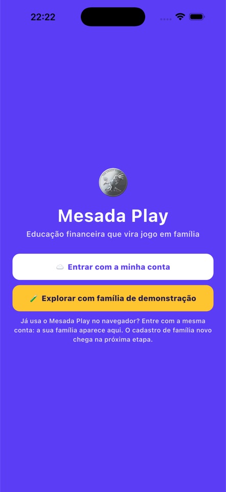 Tela de boas-vindas do app