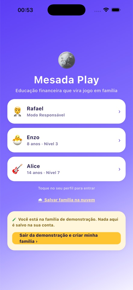 Tela de perfis da família