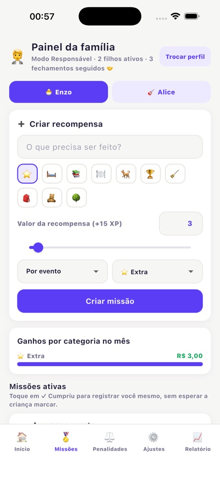 Criação de missões no painel