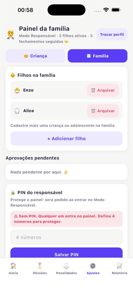 Ajustes da família